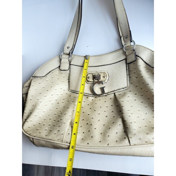 Guess Tamora Creme Satchel Purse pebble Texture Handbag With Hanging G Logo - Picture 9 of 11
